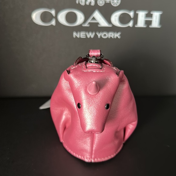 Coach Unicorn Metallic Pink keychain Bag Charm Coin Purse Stud Zipper NWT Leash - Picture 7 of 9